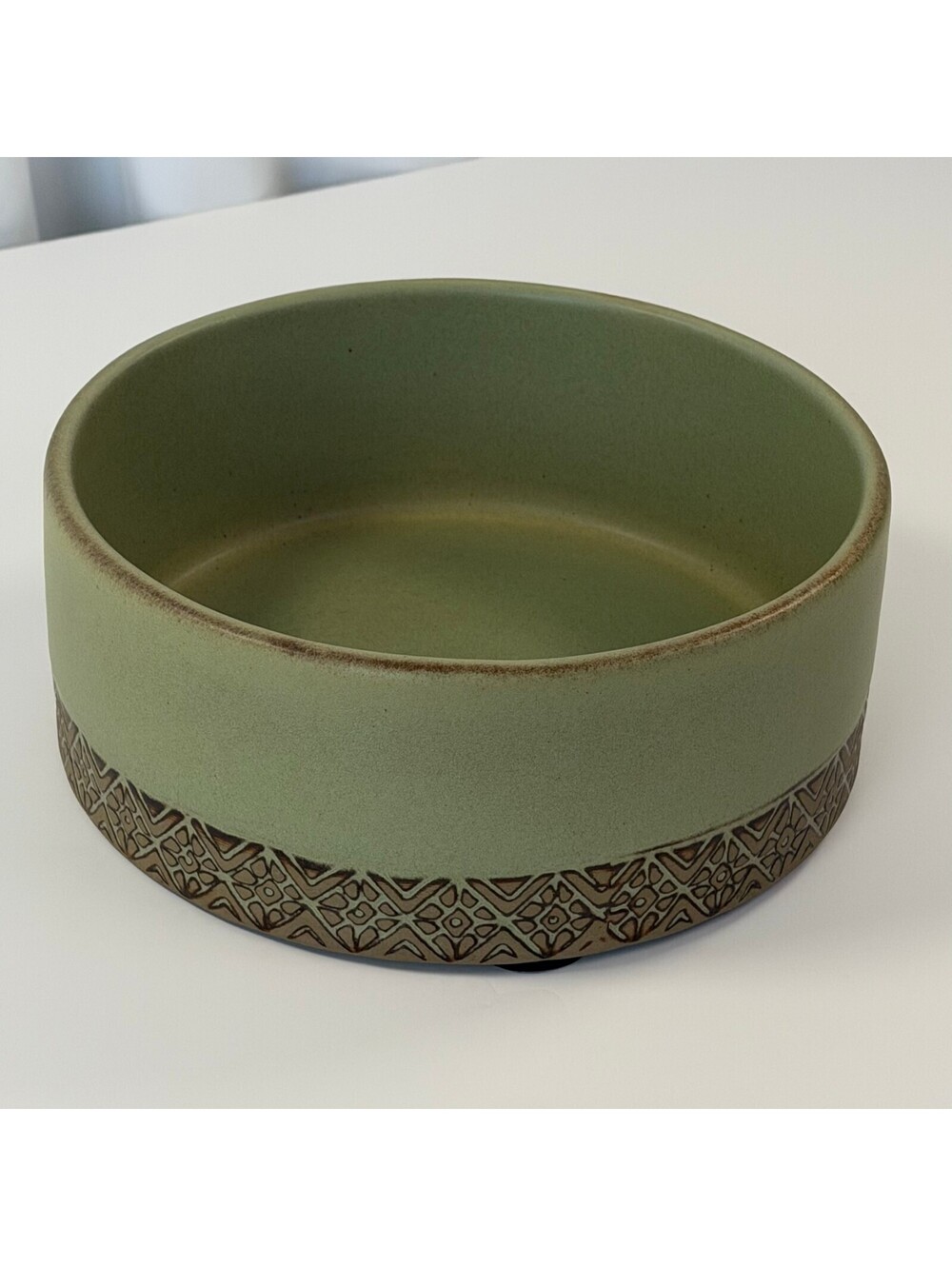 Sage Green Ceramic Dog Bowl Pet Food Water Dish Geometric Band Non-Slip Feet